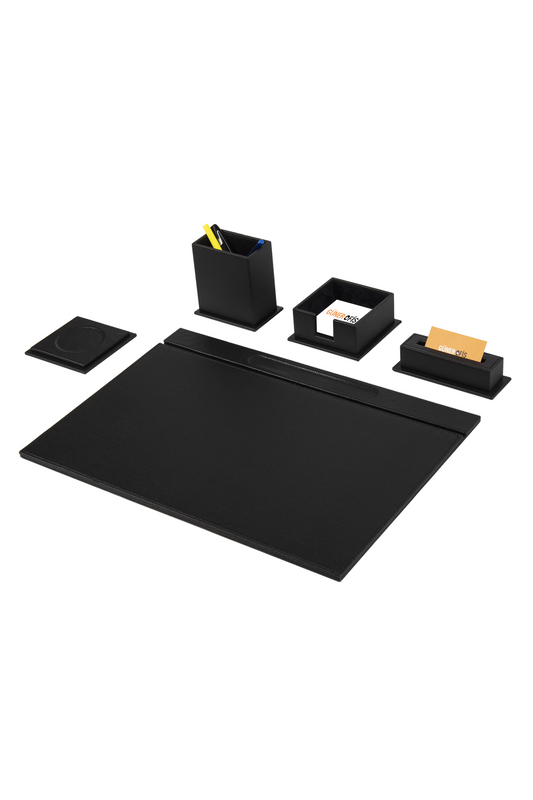 Lüks Siyah Deri Sümen Takımı – 5 Parça Minimal Set