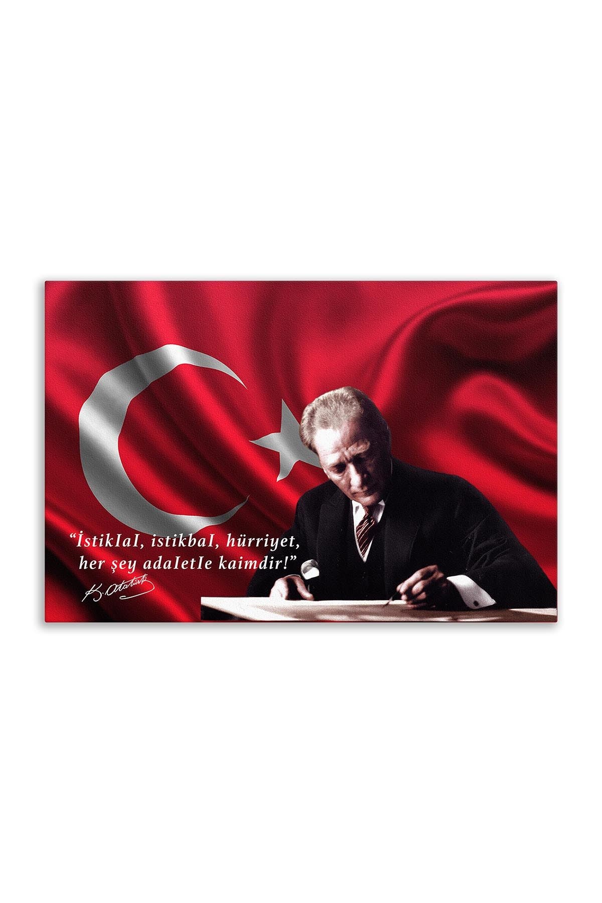 Atatürk Deri Tablo – İstiklal İstikbal Hürriyet Adaletle Kaimdir Saten
