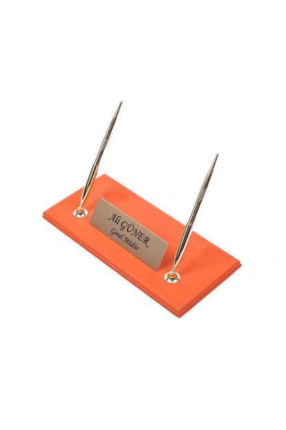 Turuncu Deri Sümen Takımı 10 Parça – Lüks Masa Sümen Takımı İkili Evrak Raflı