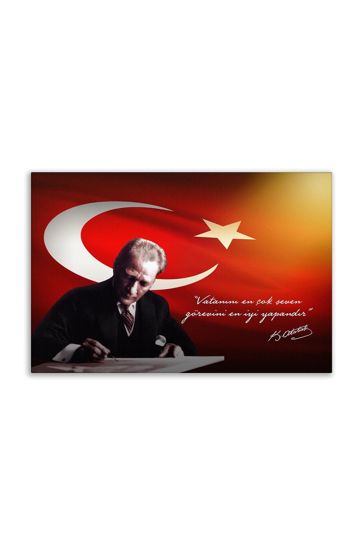 Atatürk Deri Tablo – Vatanını En Çok Seven Turuncu Işık Masa