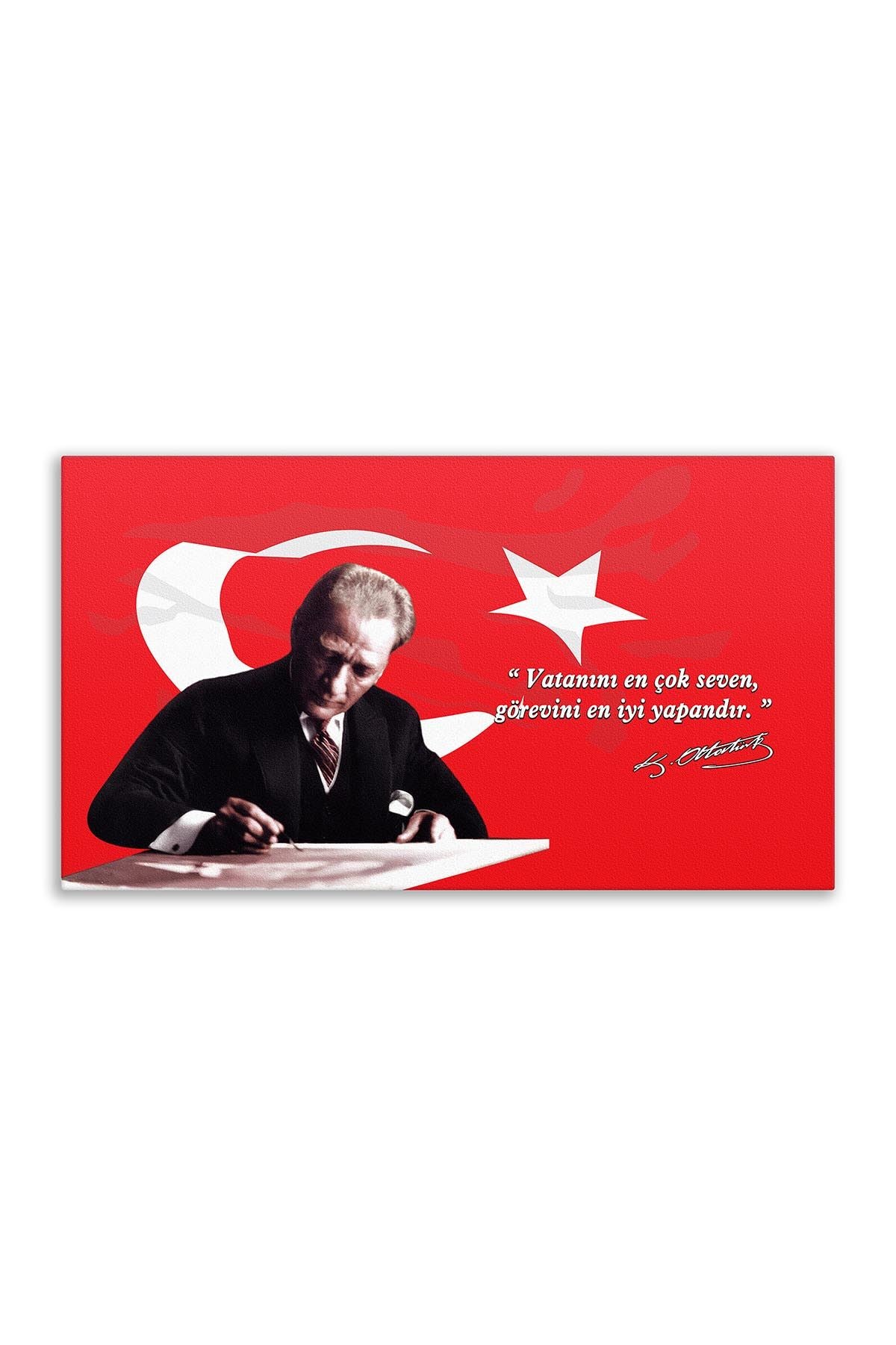 Atatürk Deri Tablo – Vatanını En Çok Seven Düz Kırmızı Masa