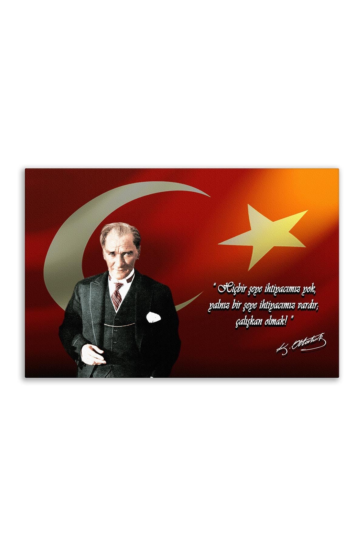 Atatürk Deri Tablo – Çalışkan Olmak Ayakta Turuncu