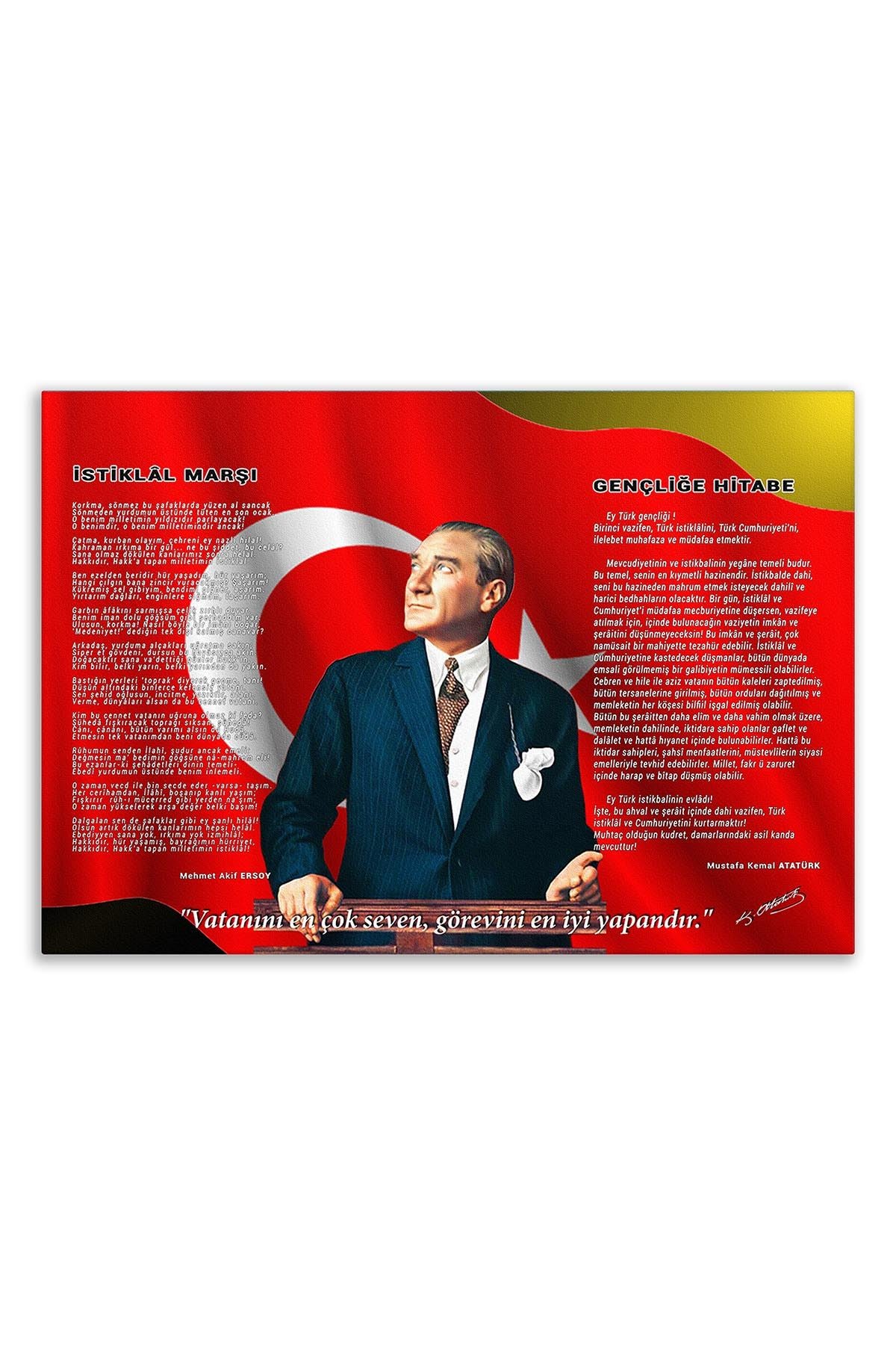 Atatürk Deri Tablo – İstiklal Marşı Gençliğe Hitabe ve Vatanını Seven