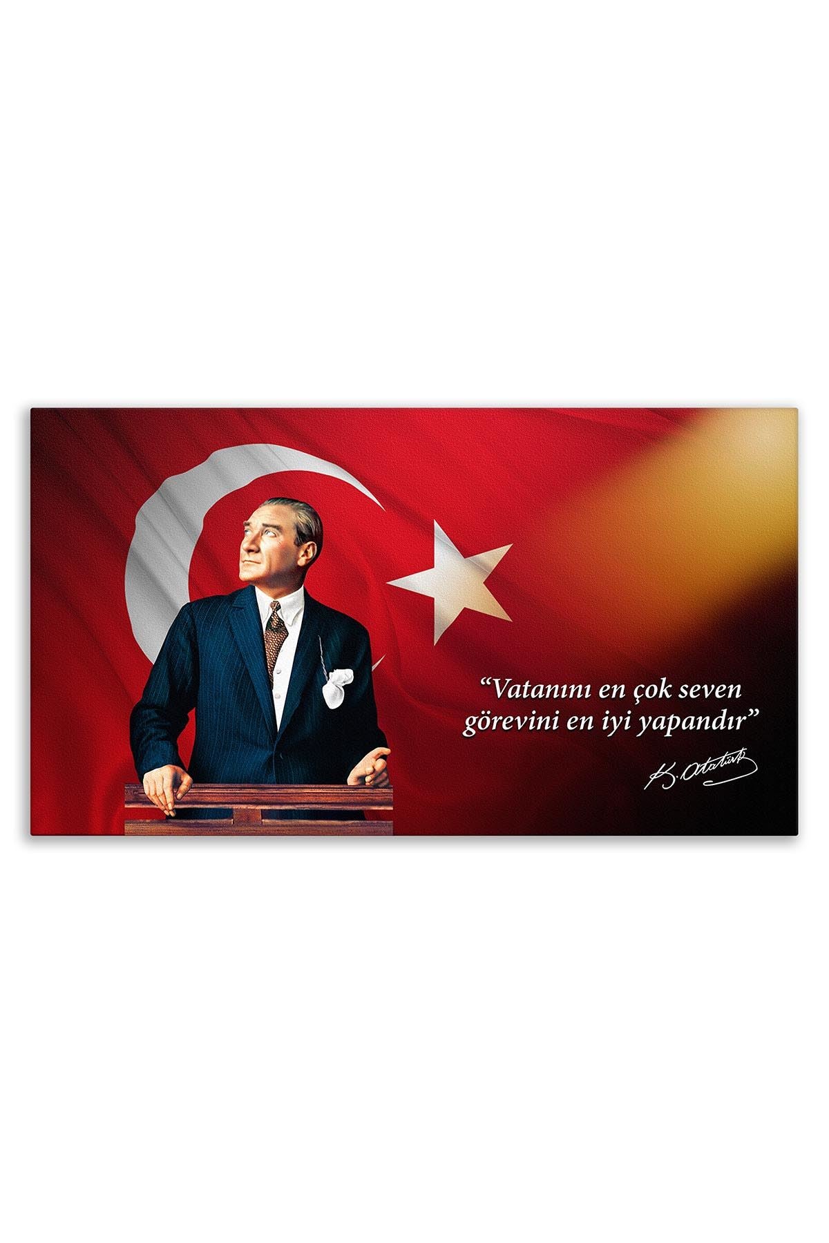 Atatürk Deri Tablo – Vatanını En Çok Seven Turuncu Işık Balkon
