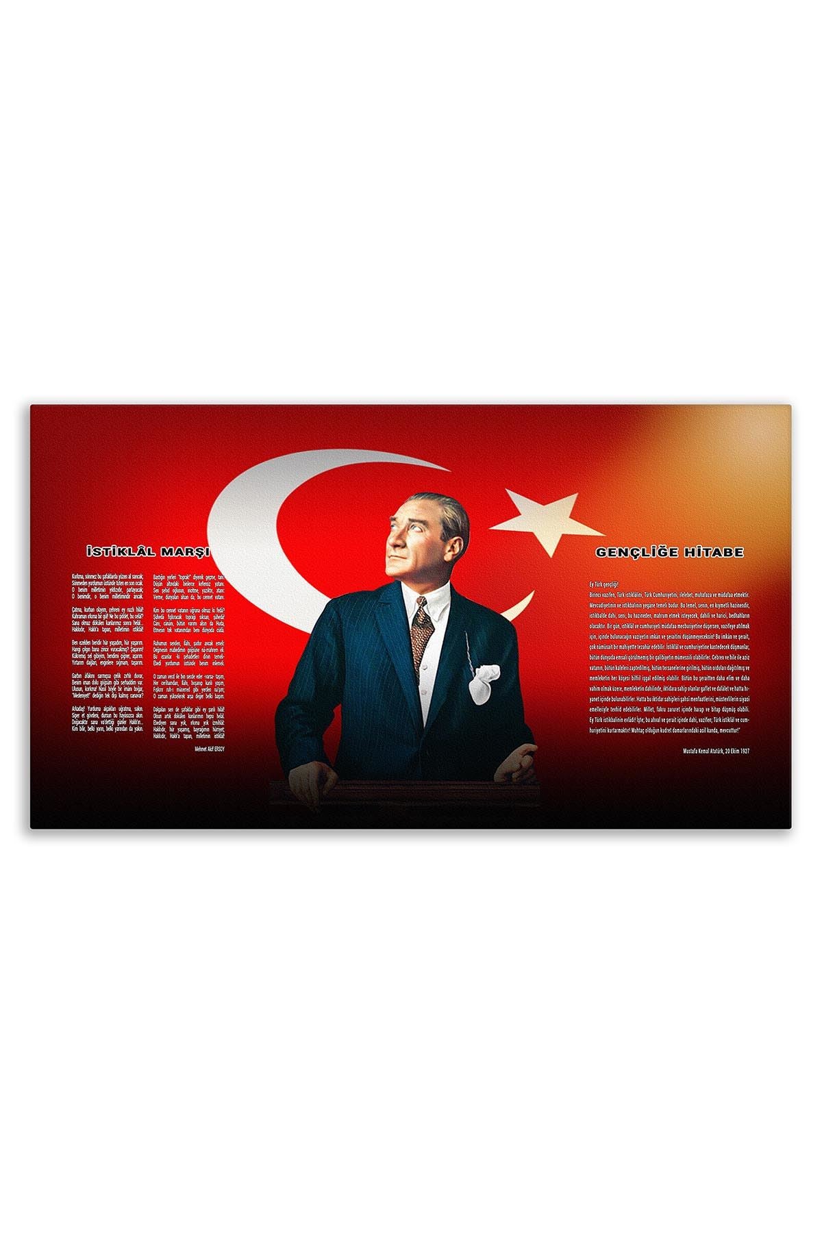 Atatürk Deri Tablo – İstiklal Marşı ve Gençliğe Hitabe Kırmızı Turuncu