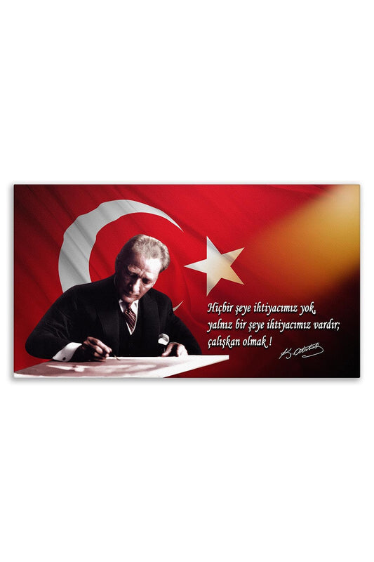 Atatürk Deri Tablo – Çalışkan Olmak Yazı Masası Turuncu Işık
