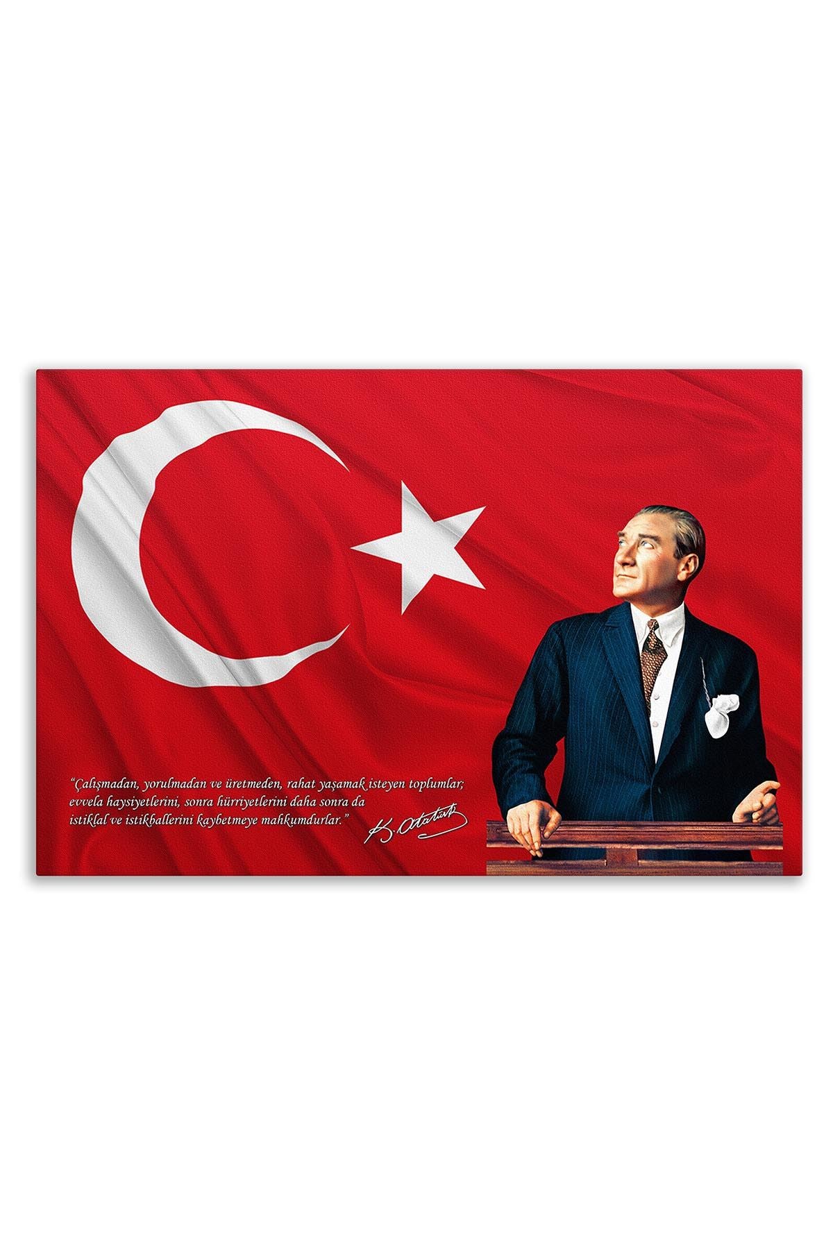 Atatürk Deri Tablo – Çalışmadan Yorulmadan Üretmeden Dalgalı Bayrak Balkon