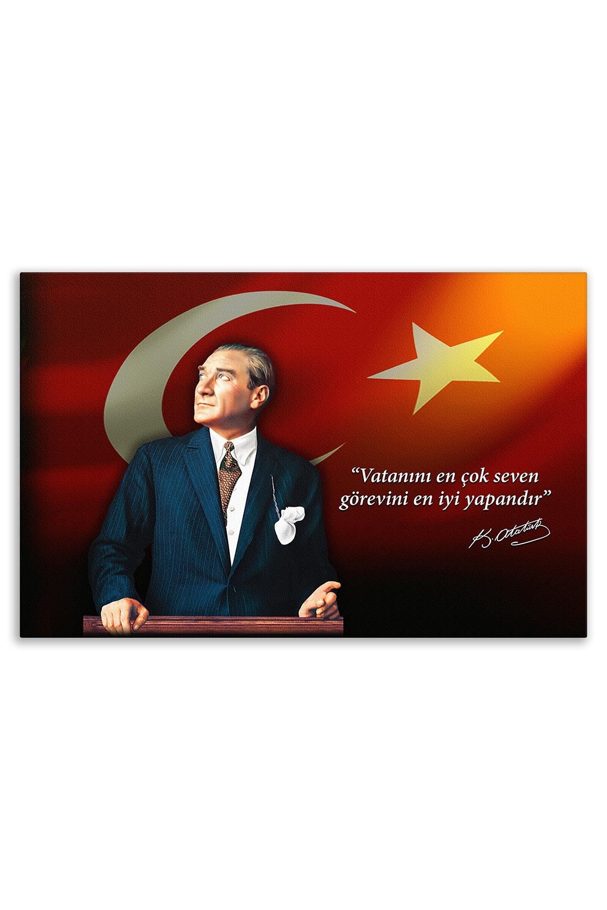 Atatürk Deri Tablo – Vatanını En Çok Seven Kırmızı Turuncu Işık