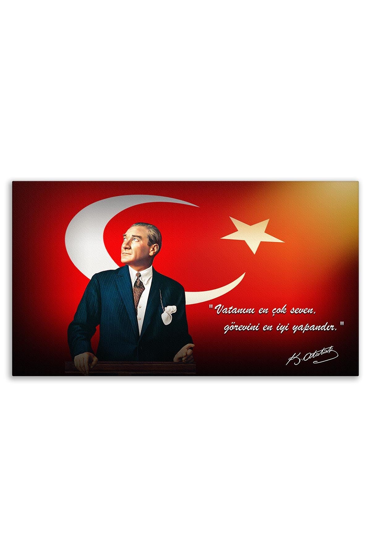 Atatürk Deri Tablo – Vatanını En Çok Seven Kırmızı Turuncu Balkon