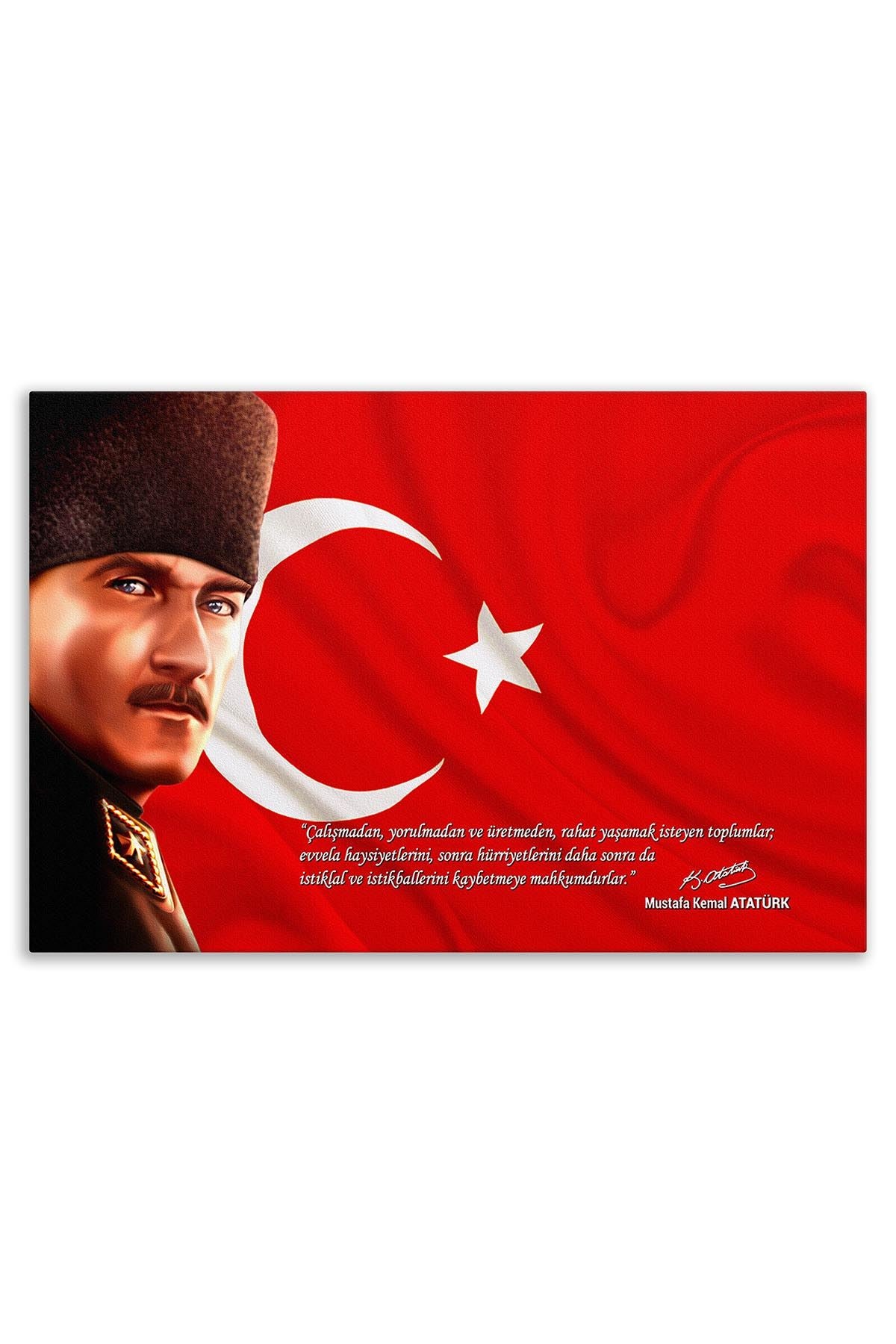 Atatürk Deri Tablo – Çalışmadan Yorulmadan Üretmeden Kalpak