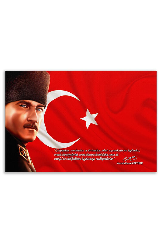 Atatürk Deri Tablo – Çalışmadan Yorulmadan Üretmeden Kalpak