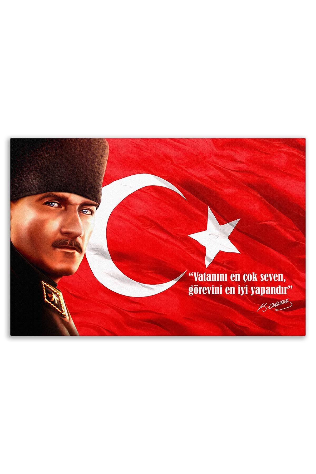 Atatürk Deri Tablo – Vatanını En Çok Seven Kalpak Yakın Plan