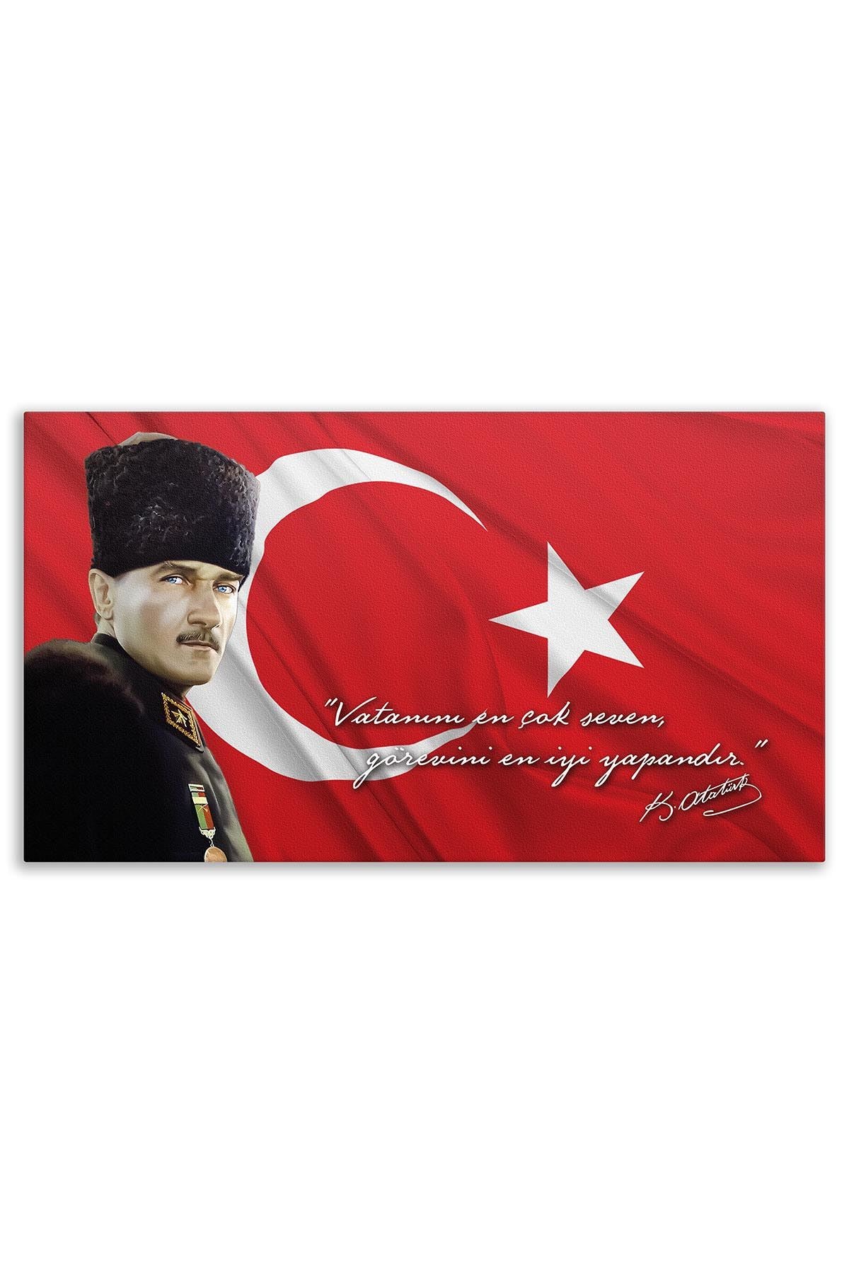 Atatürk Deri Tablo – Vatanını En Çok Seven Kalpaklı Bayrak