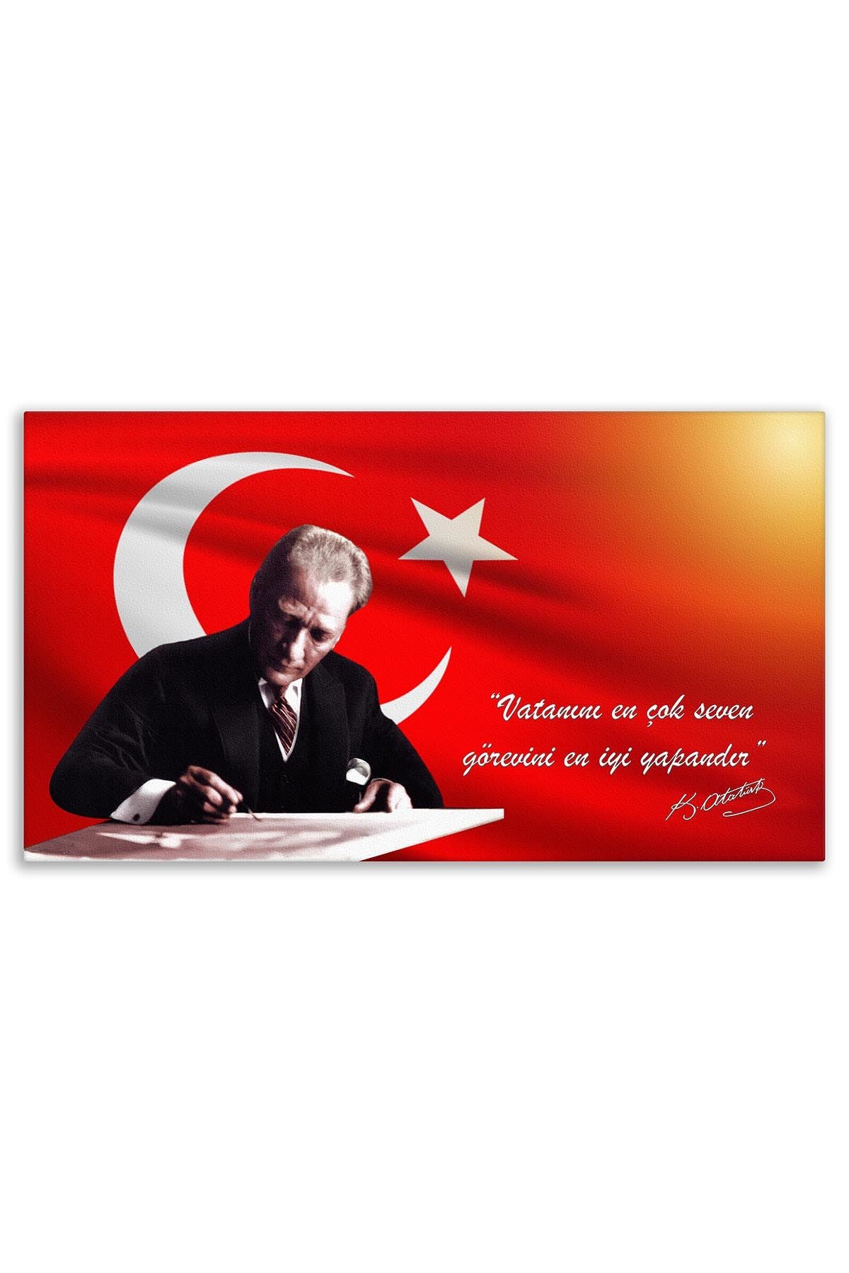 Atatürk Deri Tablo – Vatanını En Çok Seven Kırmızı Turuncu