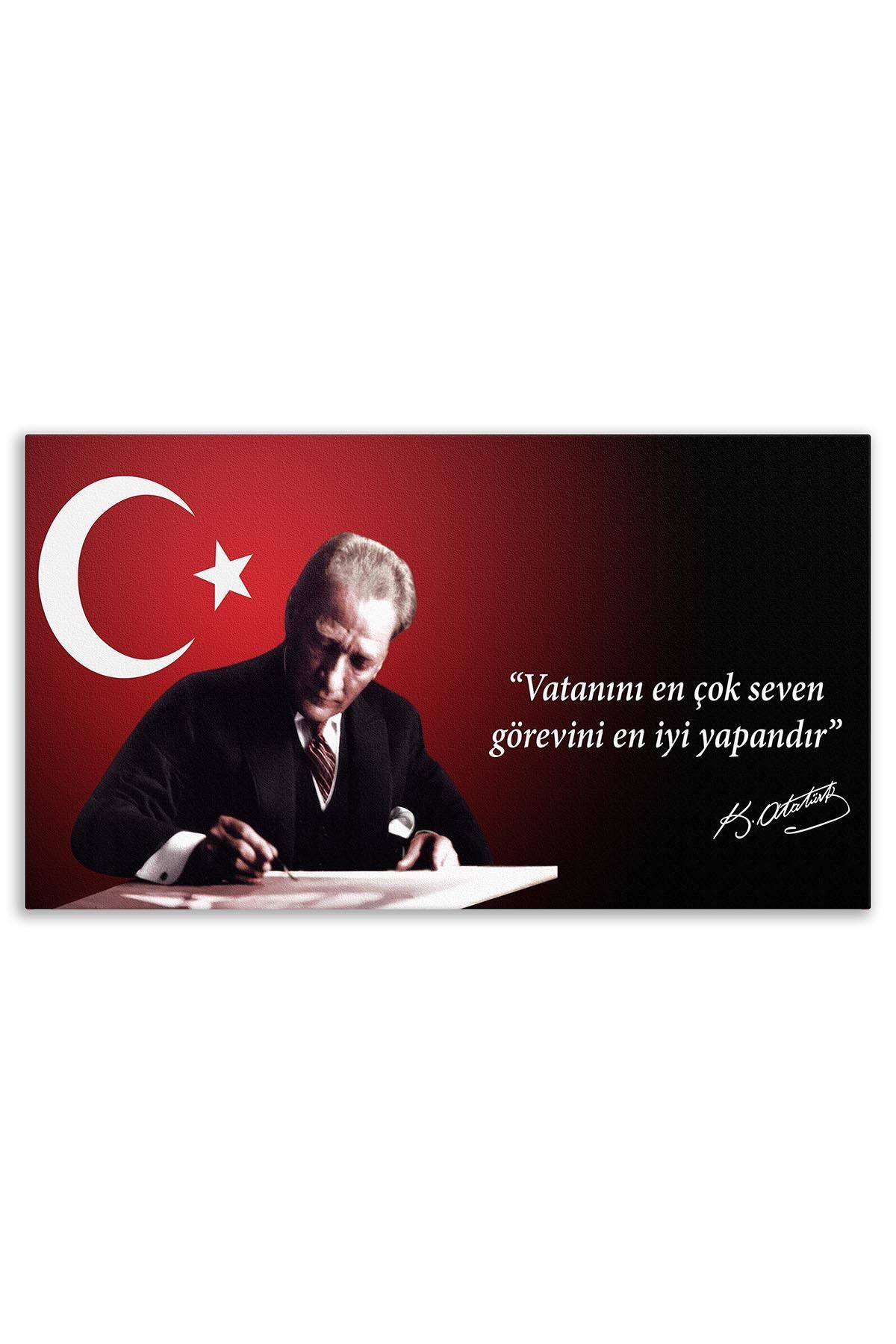 Atatürk Deri Tablo – Vatanını En Çok Seven Kırmızı Siyah Masa