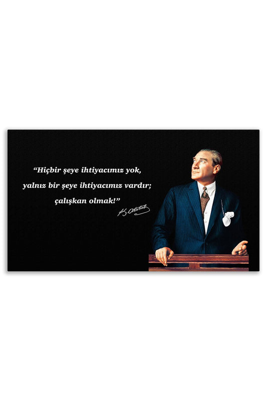 Atatürk Deri Tablo – Çalışkan Olmak Siyah Fon