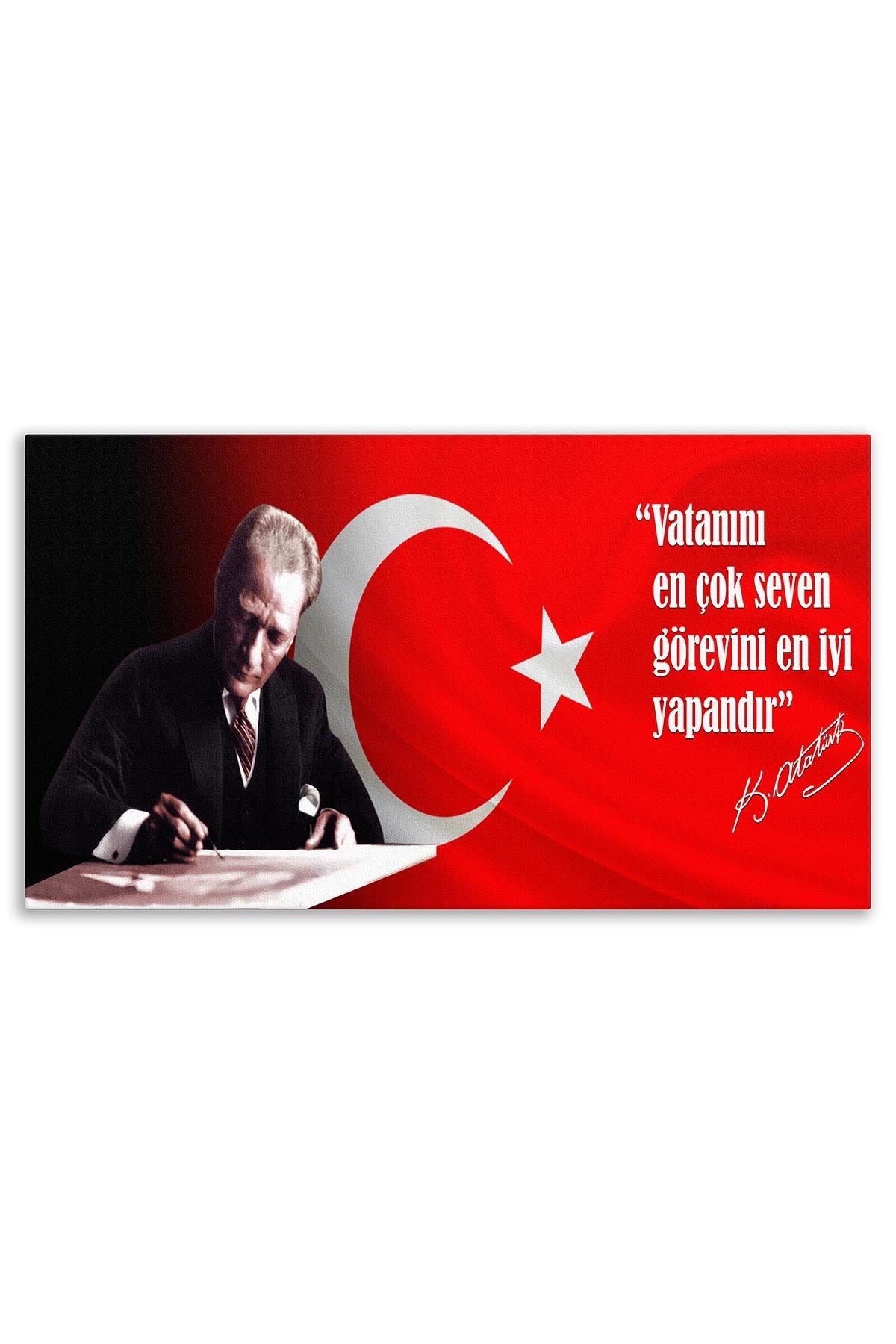 Atatürk Deri Tablo – Vatanını En Çok Seven Kırmızı Siyah