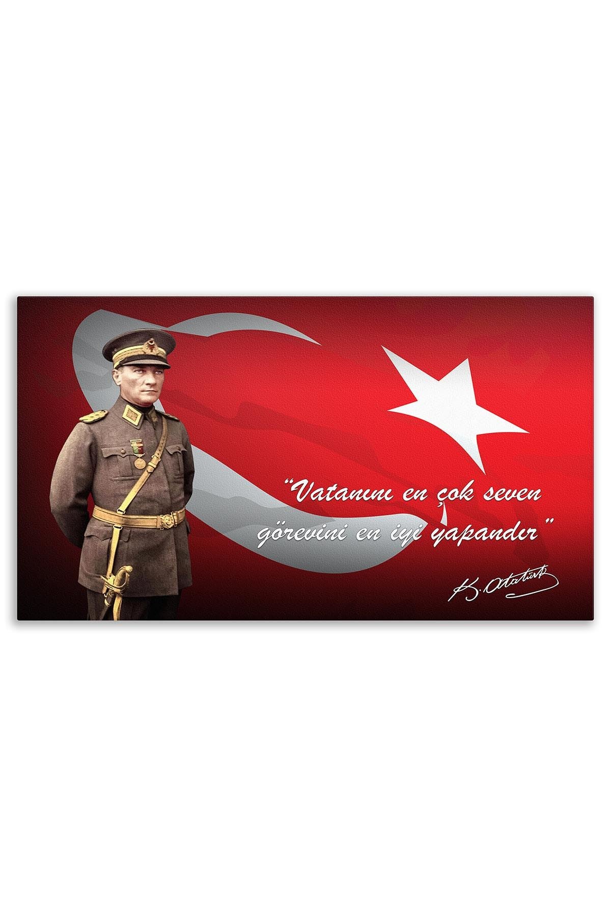 Atatürk Deri Tablo – Vatanını En Çok Seven Askeri Üniformalı