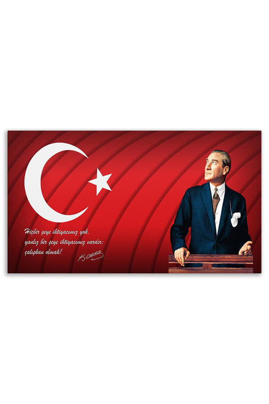 Atatürk Deri Tablo – Yalnız Bir Şeye İhtiyacımız Var Çalışkan Olmak