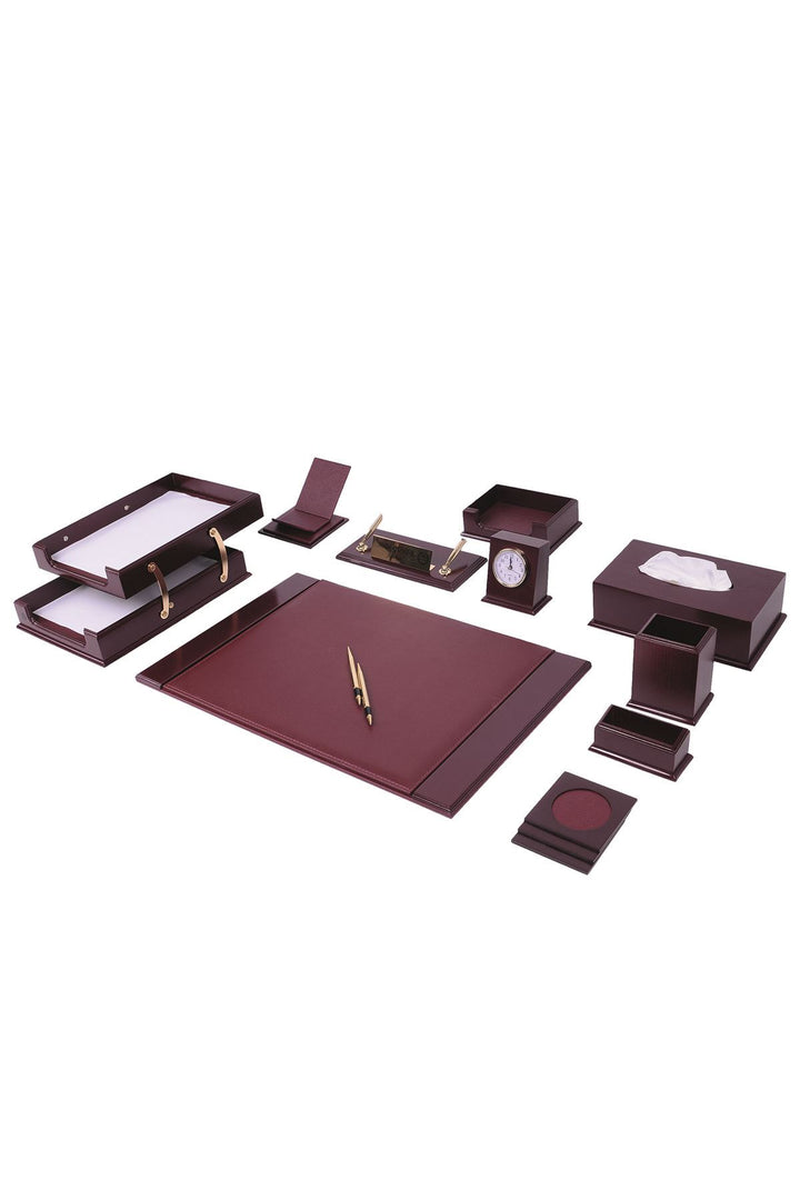 Prestige Desk Pad Set Burgundy – 14 Piece Luxury Leather Desk Pad Set | Executive Office Desk Set
