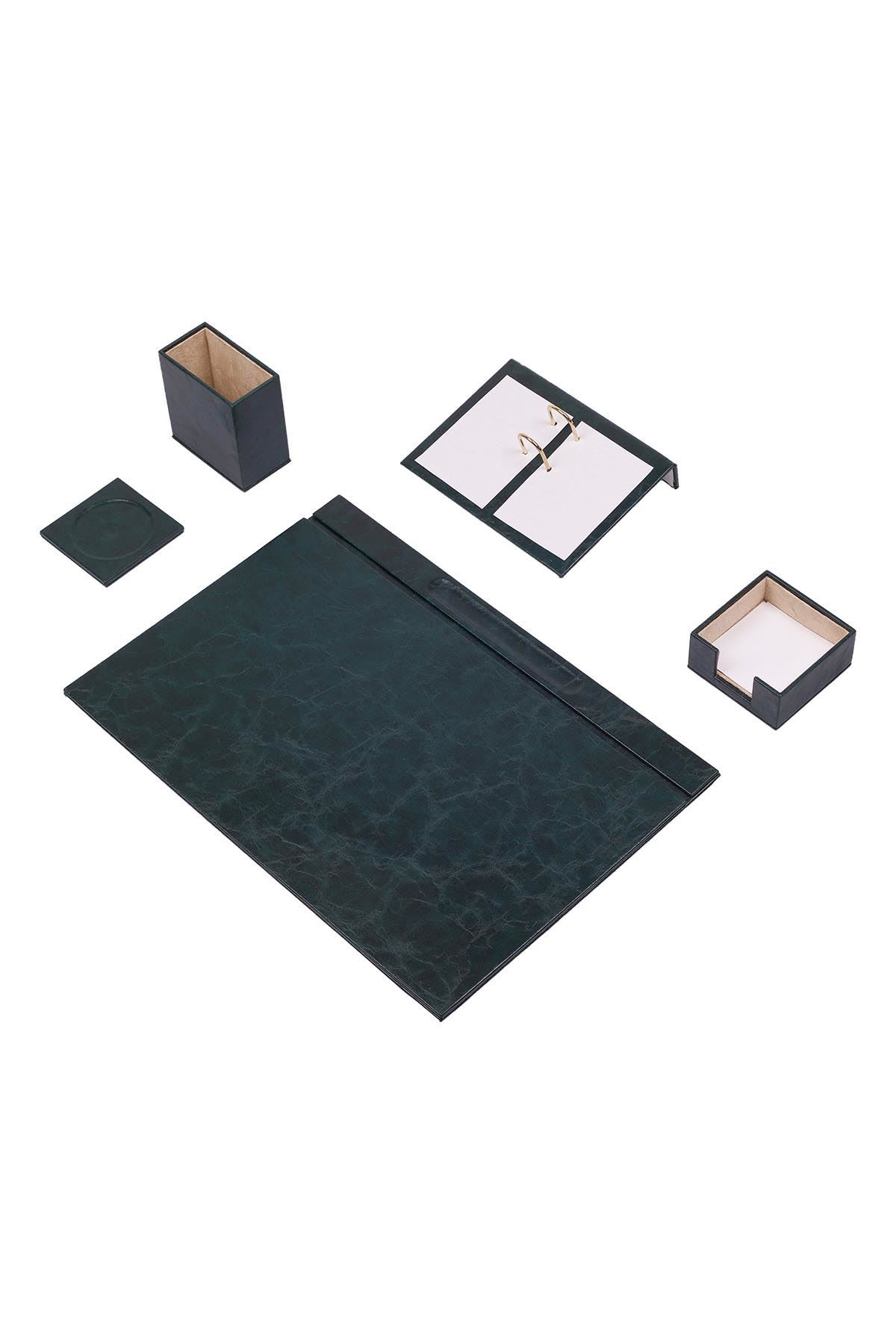 Yeşil Deri Sümen Takımı 5 Parça – Masa Sümen Takımı