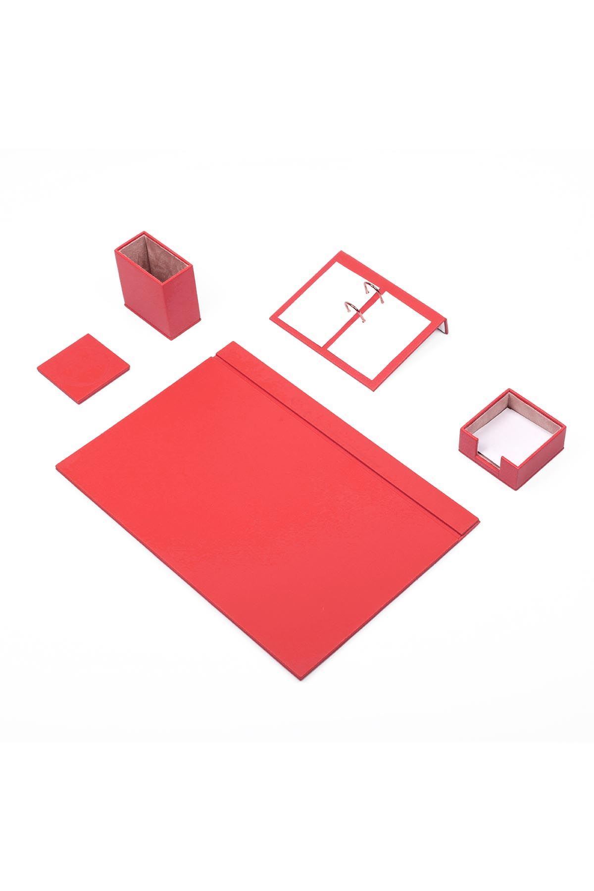 Kırmızı Deri Sümen Takımı 5 Parça – Masa Sümen Takımı