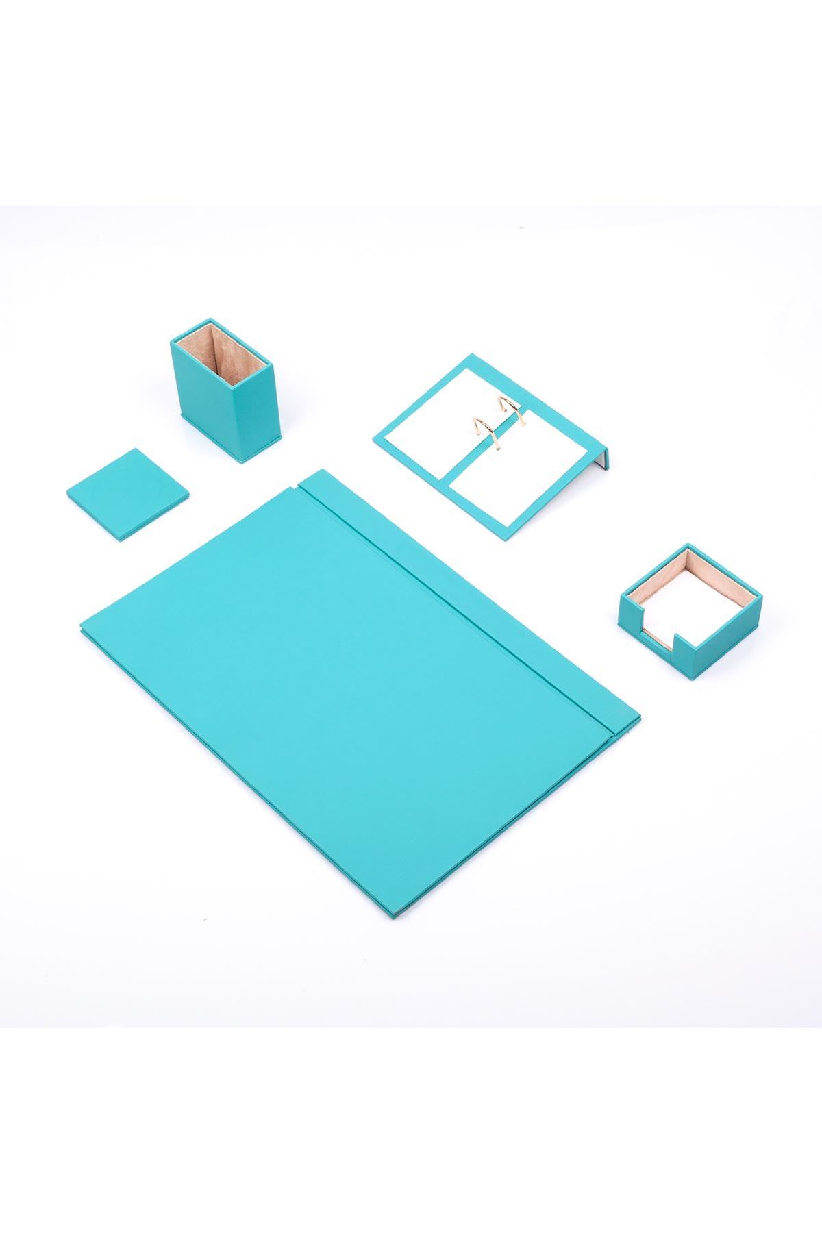 Deri Sümen Takımı Turkuaz 5 Parça – Modern ve Fonksiyonel Masa Seti