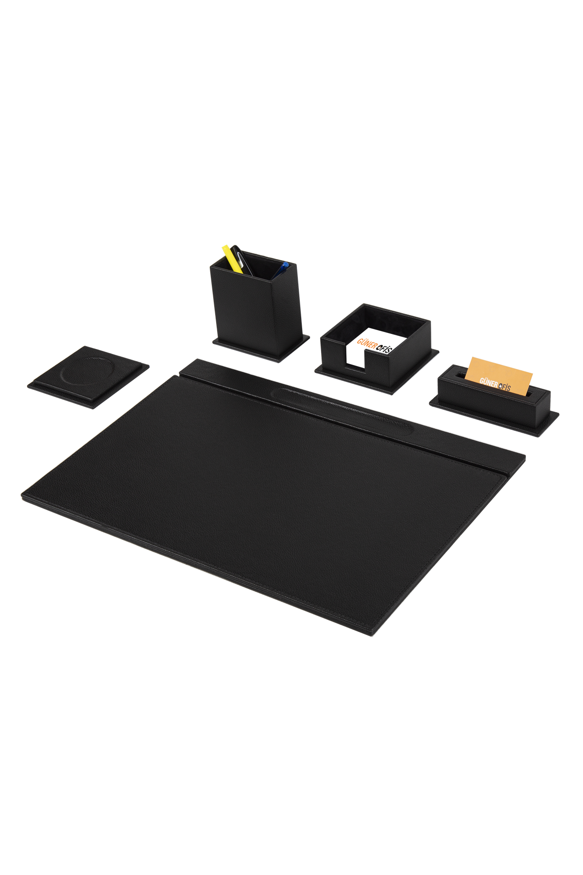 Lüks Siyah Deri Sümen Takımı – 5 Parça Minimal Set