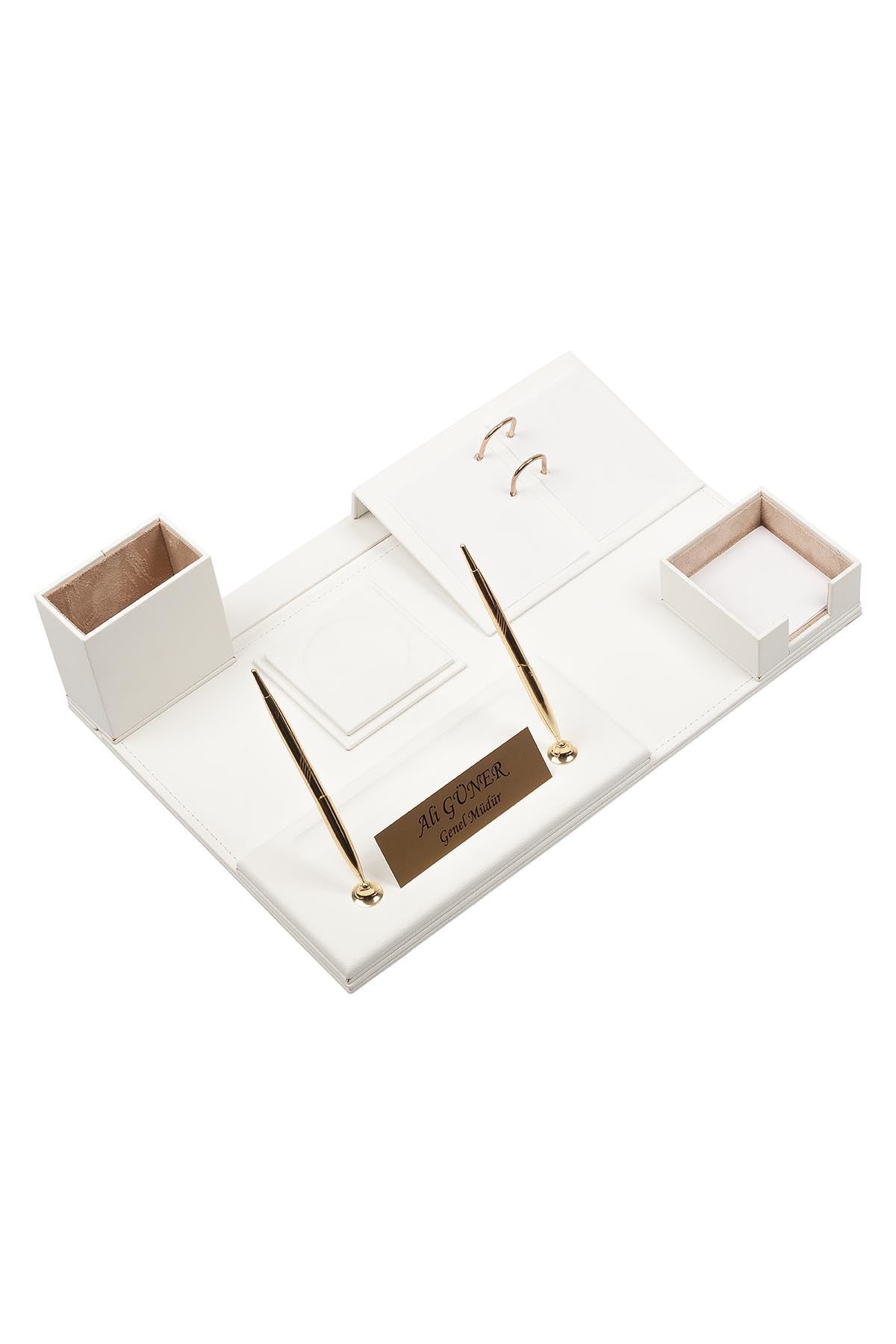 Deri Sümen Takımı Beyaz – 8 Parça Premium Masa Seti