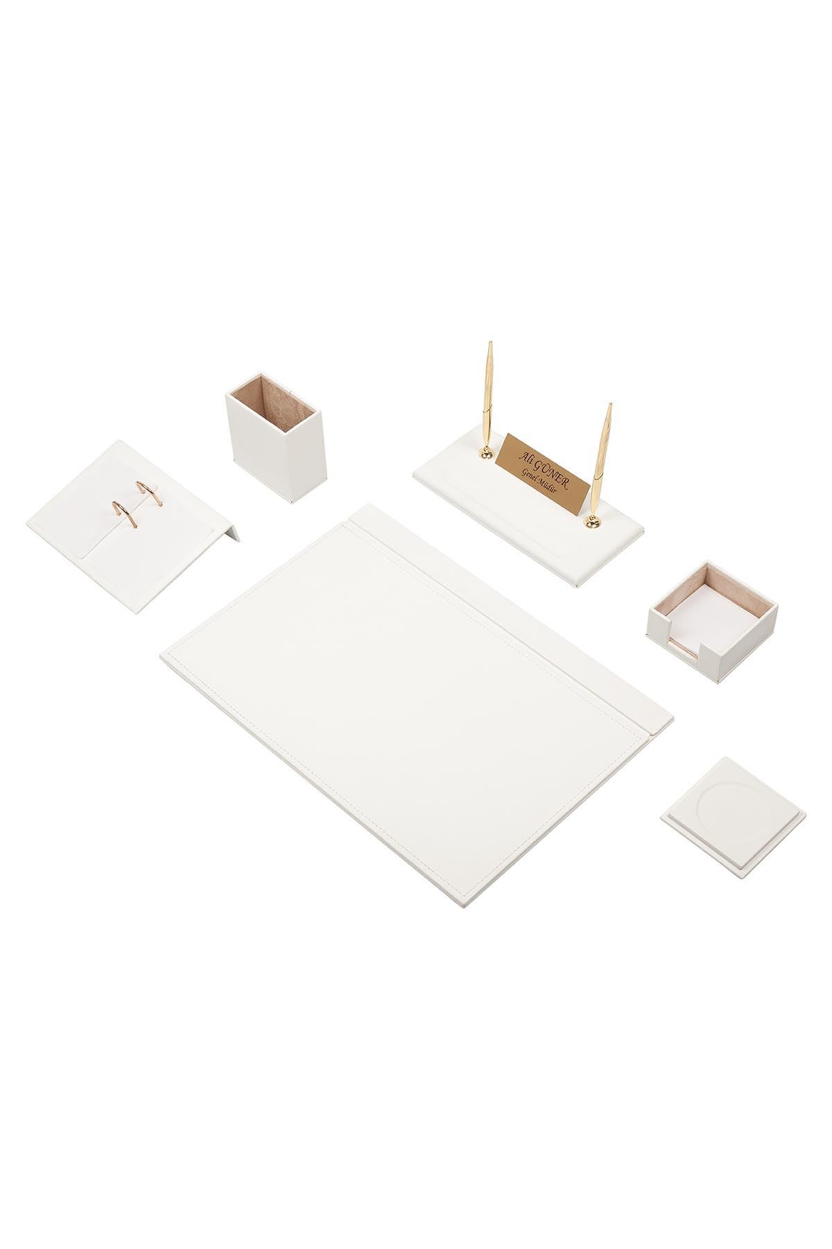 Deri Sümen Takımı Beyaz – 8 Parça Premium Masa Seti