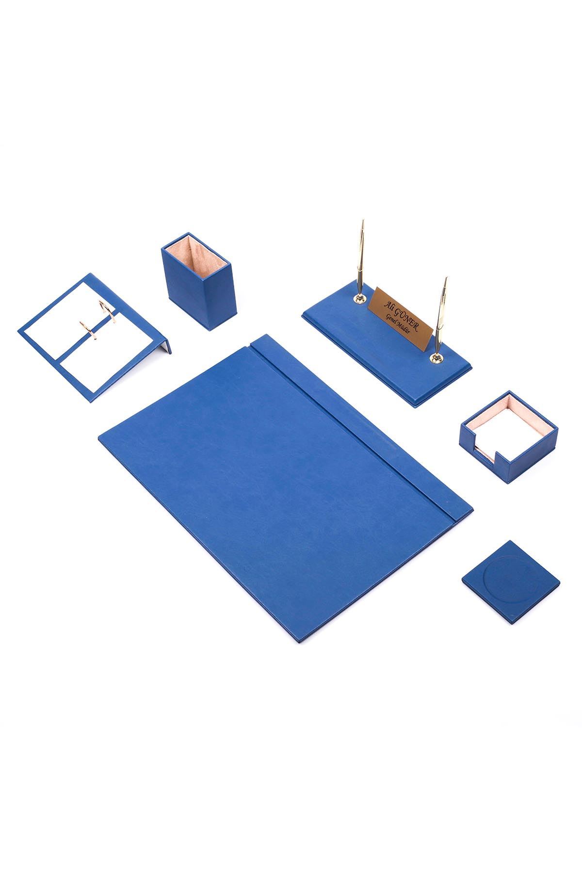 Deri Sümen Takımı Mavi – 8 Parça Premium Masa Aksesuarı