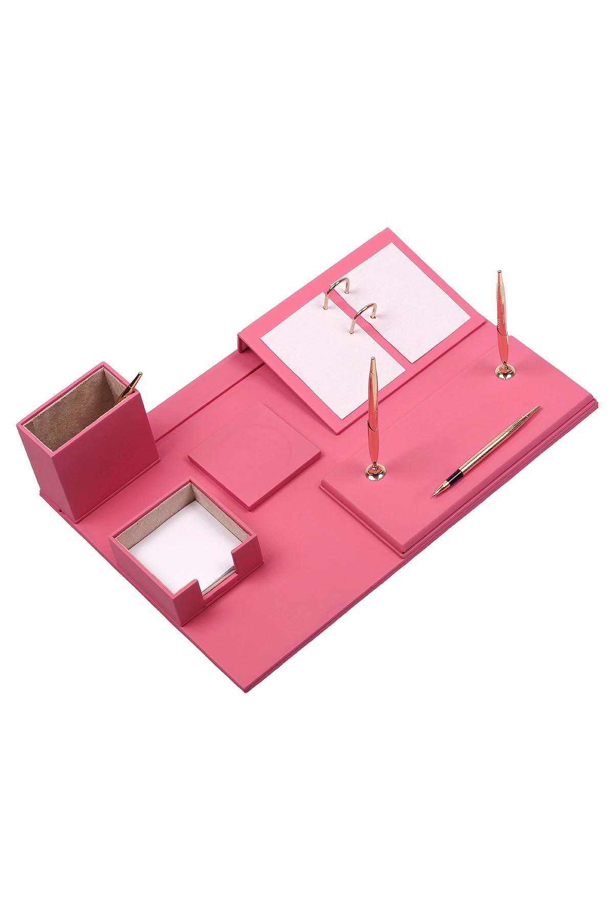 Deri Sümen Takımı Pembe – 8 Parça Premium Masa Aksesuarı
