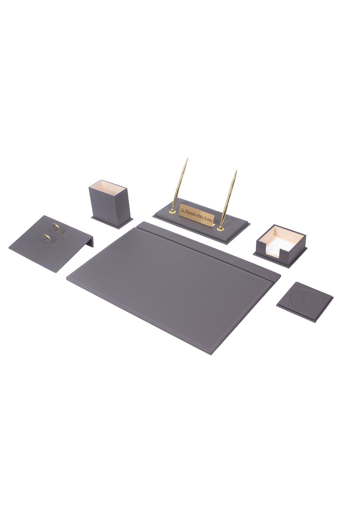 Deri Sümen Takımı Gri – 8 Parça Premium Masa Sümen Takımı