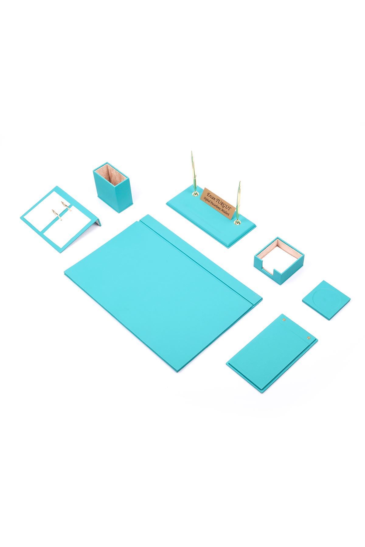 Deri Sümen Takımı Turkuaz 9 Parça – Lüks Masa Sümen Takımı