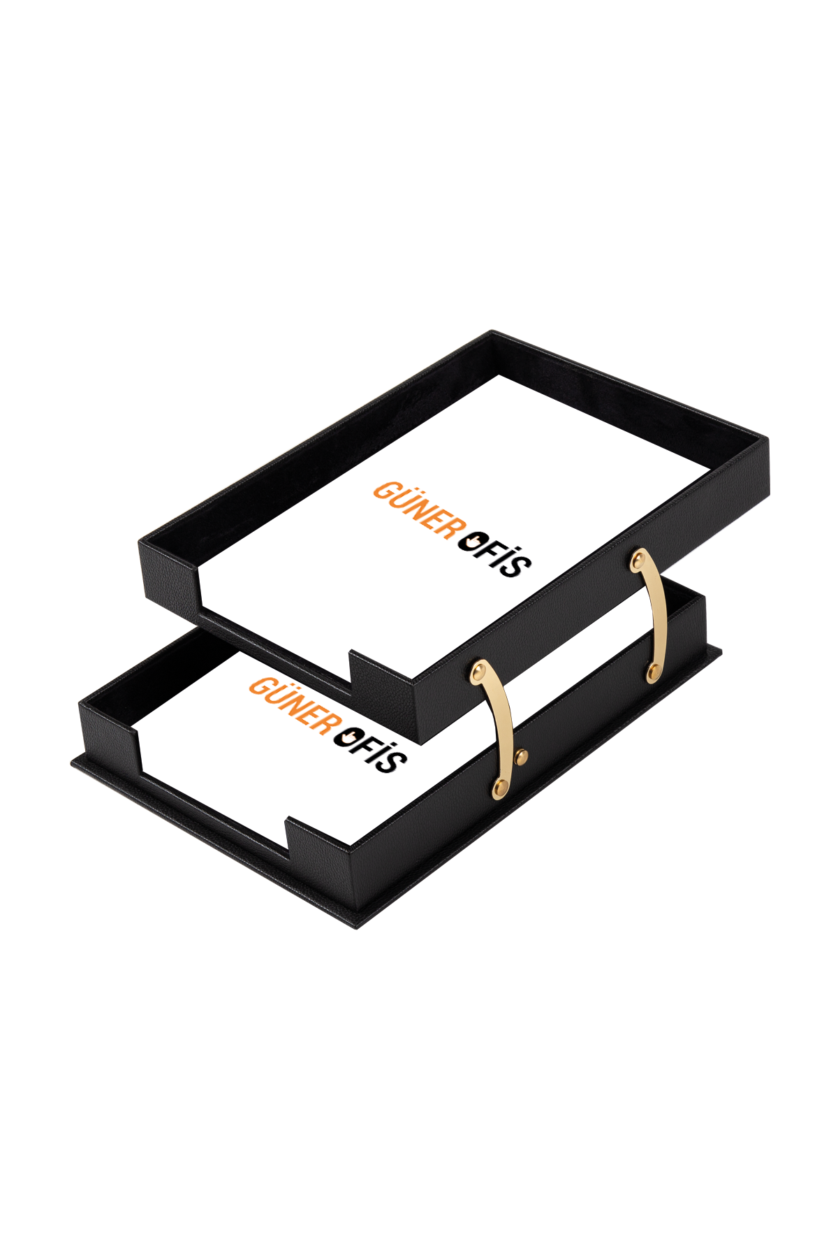 Siyah Deri Sümen Takımı 10 Parça – Lüks Masa Sümen Takımı İkili Evrak Raflı