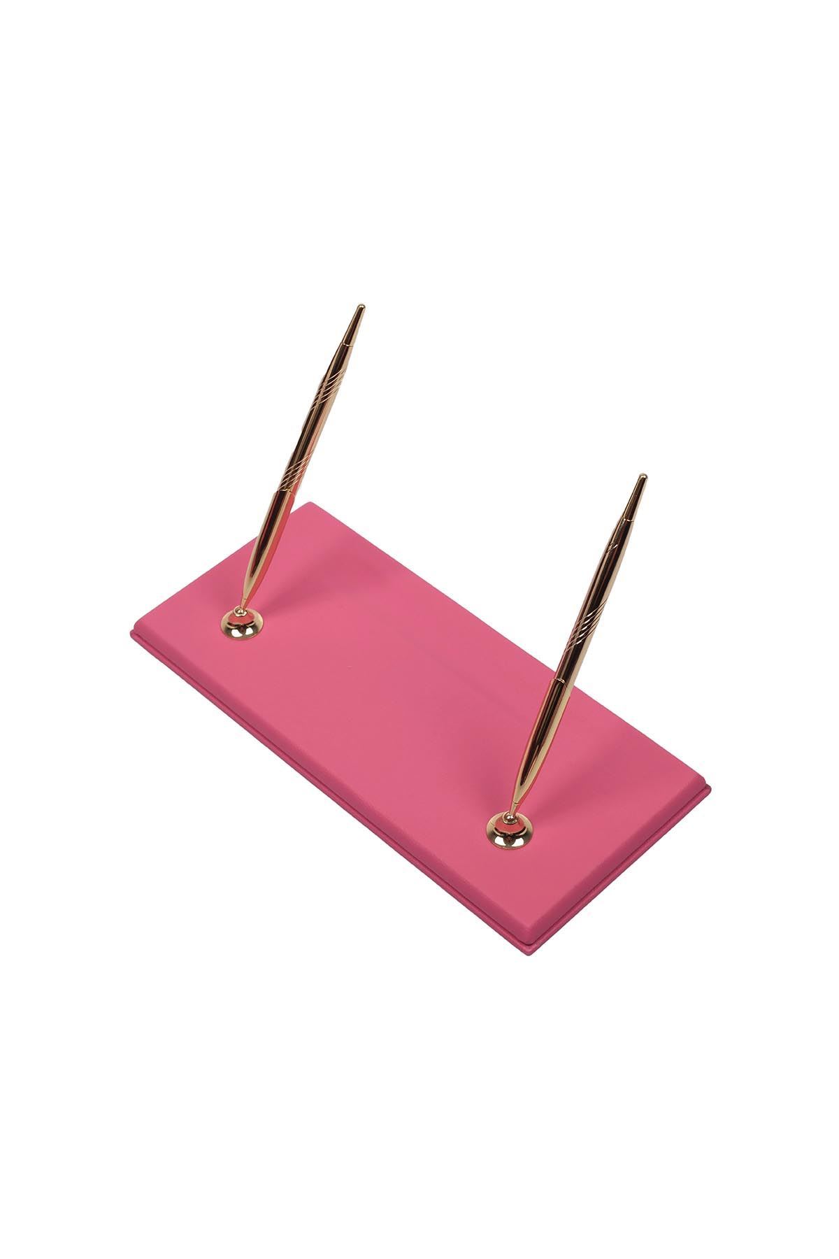 Deri Sümen Takımı Pembe – 10 Parça | Lüks Masa Sümen Takımı İkili Evrak Raflı