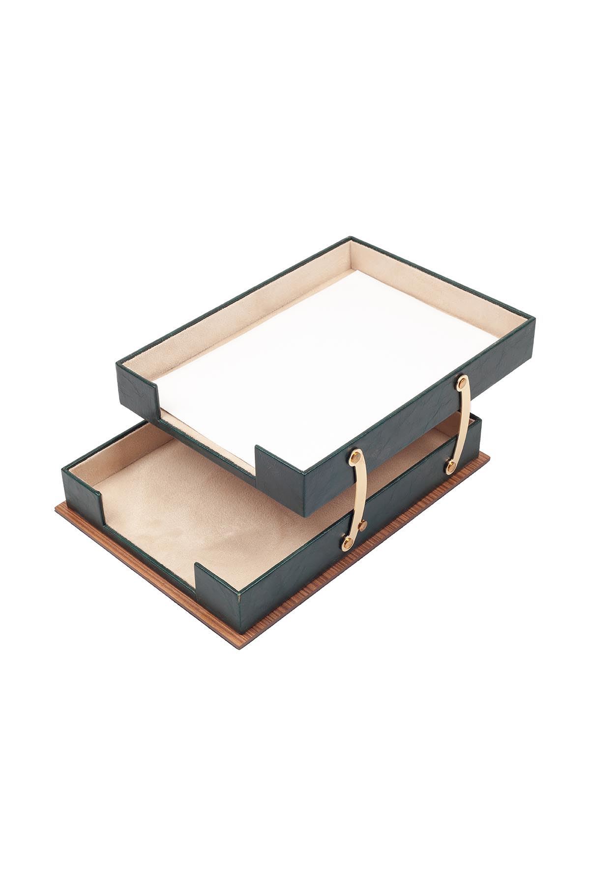 Star Lüks Deri Sümen Takımı – 11 Parça Yeşil | İkili Evrak Raflı Masa Sümen Takımı