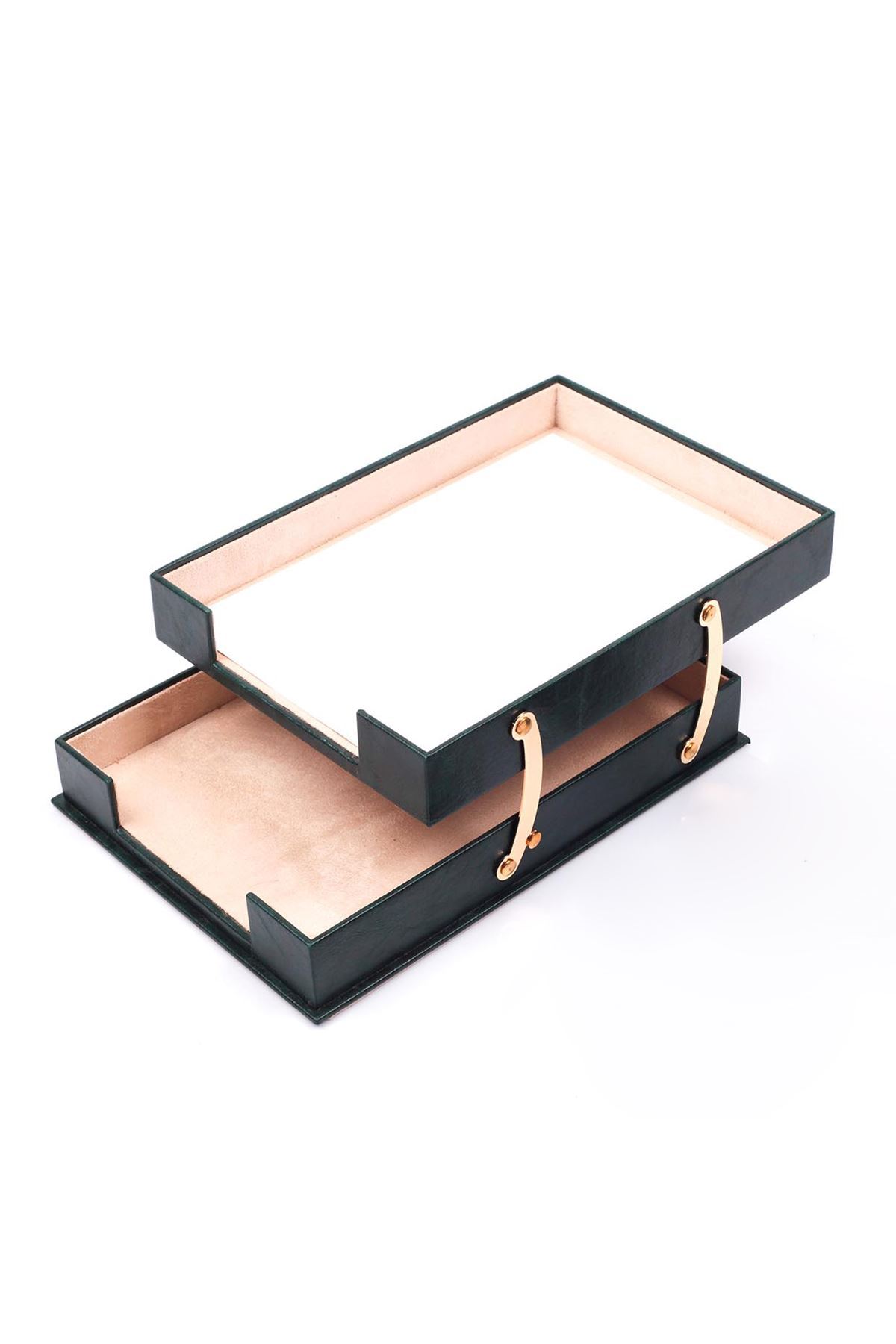 Deri Sümen Takımı Yeşil – 10 Parça | Lüks Masa Sümen Takımı İkili Evrak Raflı