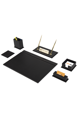 Deri Sümen Takımı Siyah – 8 Parça Premium Masa Seti