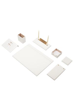 Deri Sümen Takımı Beyaz 9 Parça – Premium Masa Aksesuarı