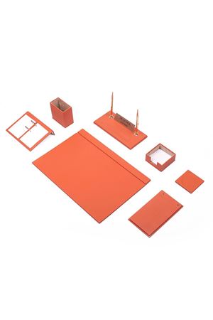 Deri Sümen Takımı Turuncu 9 Parça – Lüks Masa Sümen Takımı