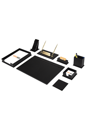 Deri Sümen Takımı 10 Parça Siyah Tekli Evrak Raflı