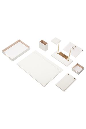 Deri Sümen Takımı Beyaz 10 Parça Tekli Evrak Raflı – Premium Masa Sümen Takımı