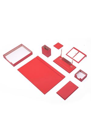 Deri Sümen Takımı Kırmızı 10 Parça Tekli Evrak Raflı – Premium Masa Sümen Takımı