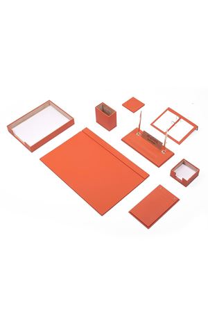 Deri Sümen Takımı Turuncu 10 Parça Tekli Evrak Raflı – Premium Masa Sümen Takımı