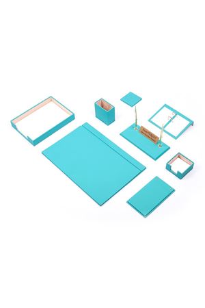 Deri Sümen Takımı 10 Parça Turkuaz Tekli Evrak Raflı