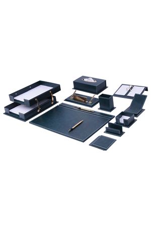 Vega Deri Sümen Takımı – 14 Aksesuarlı İkili Evrak Raflı Yeşil | Lüks Masa Sümen Takımı