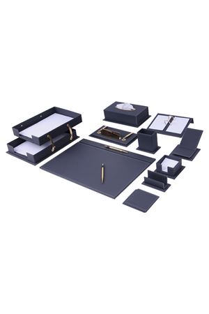 Vega Deri Sümen Takımı – 14 Aksesuarlı Gri Sümen Takımı | Lüks Masa Sümen Takımı