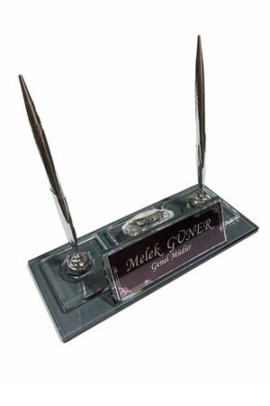 SİYAH KRİSTAL MASA ÜSTÜ İSİMLİĞİ GÜMÜŞ AKSESUARLI