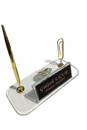 KRİSTAL MASA ÜSTÜ İSİMLİĞİ ALTIN AKSESUARLI